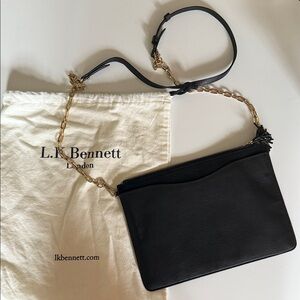 LK Bennett Black Leather Wristlet with Gold Chain